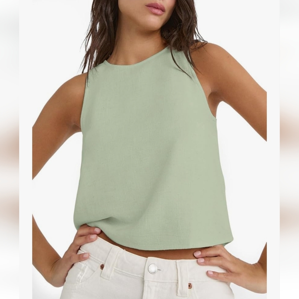 Sage Green Linen Blend Sleeveless Top Size Small